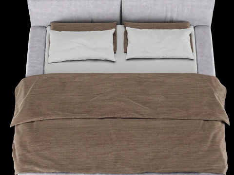 Bed with pillows and blanket 012 3D Model
