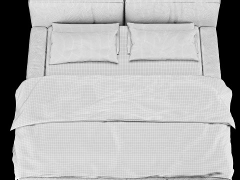 Ліжко з подушками та ковдрою 012 3D Модель