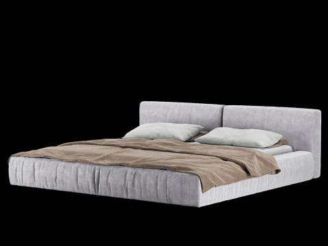 Bed with pillows and blanket 012 3D Model