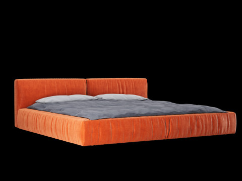 Łóżko z poduszkami i kocem 013 Model 3D