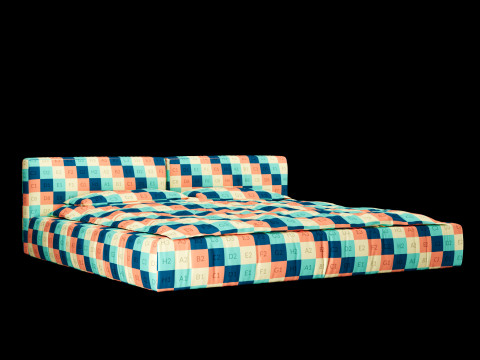 Łóżko z poduszkami i kocem 013 Model 3D