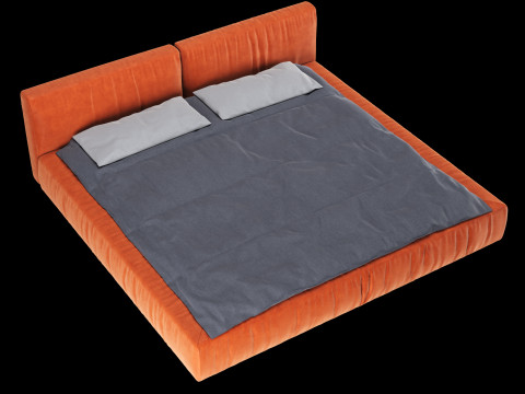 Łóżko z poduszkami i kocem 013 Model 3D