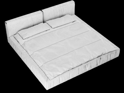 Bed with pillows and blanket 013 3D Model