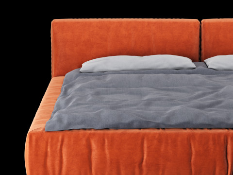 Łóżko z poduszkami i kocem 013 Model 3D