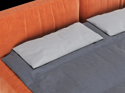 Bed with pillows and blanket 013 3D Model