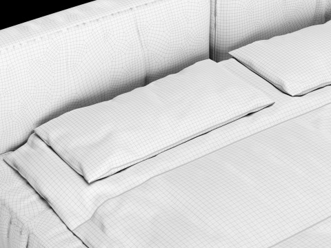 Łóżko z poduszkami i kocem 013 Model 3D