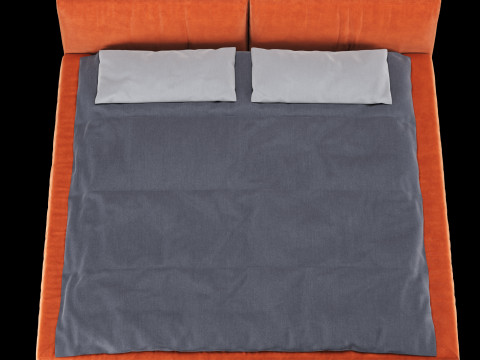 Łóżko z poduszkami i kocem 013 Model 3D