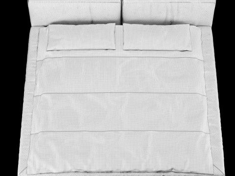 Łóżko z poduszkami i kocem 013 Model 3D