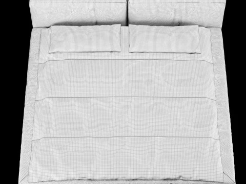 Bed with pillows and blanket 013 3D Model