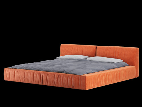 Łóżko z poduszkami i kocem 013 Model 3D