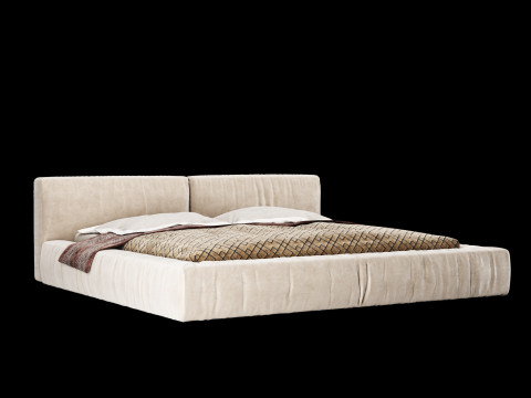 Łóżko z poduszkami i kocem 014 Model 3D