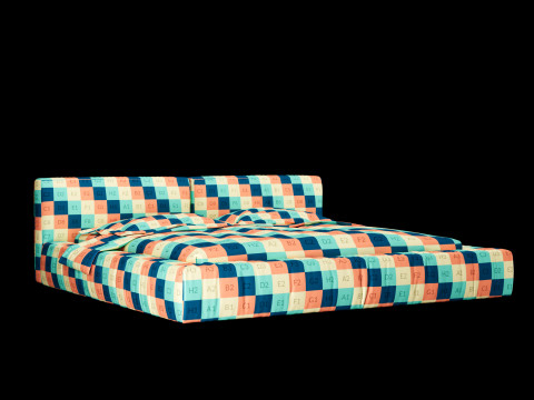 Łóżko z poduszkami i kocem 014 Model 3D