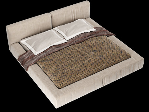 Łóżko z poduszkami i kocem 014 Model 3D