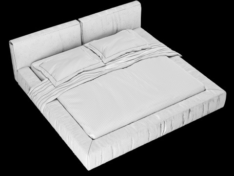 Łóżko z poduszkami i kocem 014 Model 3D