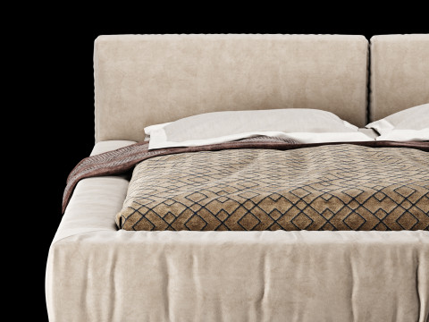 Łóżko z poduszkami i kocem 014 Model 3D