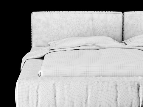 Łóżko z poduszkami i kocem 014 Model 3D