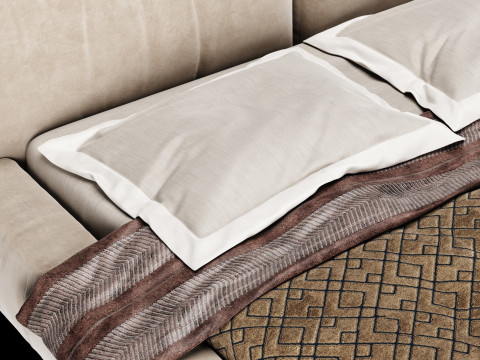 Łóżko z poduszkami i kocem 014 Model 3D