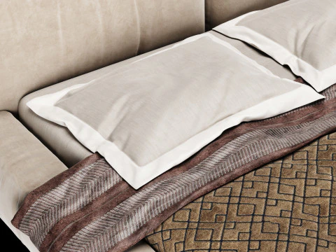 Bed with pillows and blanket 014 3D Model