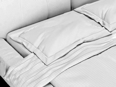 Łóżko z poduszkami i kocem 014 Model 3D