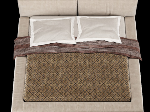 Łóżko z poduszkami i kocem 014 Model 3D