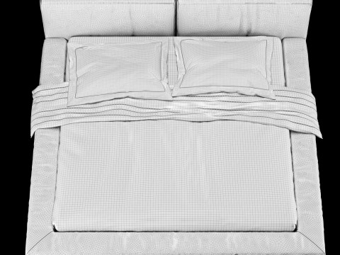 Łóżko z poduszkami i kocem 014 Model 3D