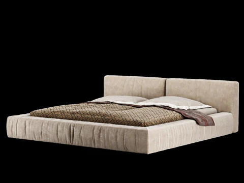 Bed with pillows and blanket 014 3D Model