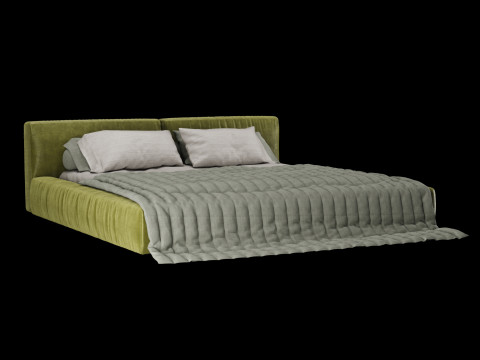 Łóżko z poduszkami i kocem 015 Model 3D