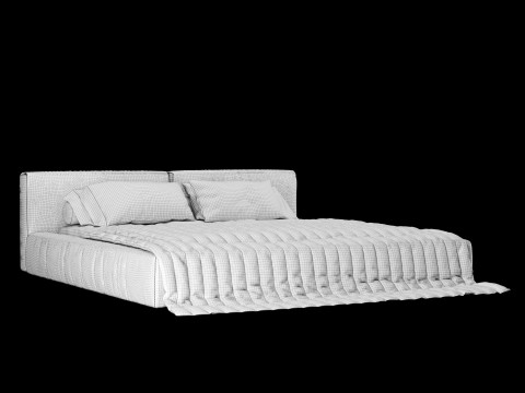 Bed with pillows and blanket 015 3D Model