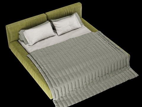Bed with pillows and blanket 015 3D Model
