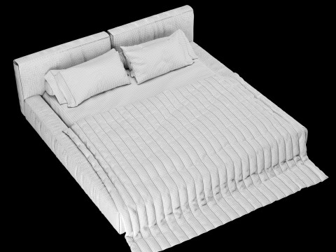 Bed with pillows and blanket 015 3D Model