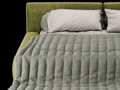 Bed with pillows and blanket 015 3D Model