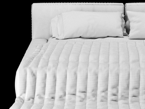 Bed with pillows and blanket 015 3D Model