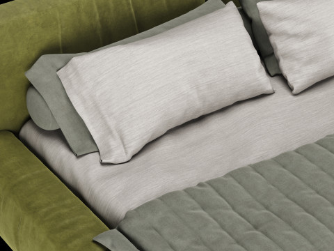 Bed with pillows and blanket 015 3D Model