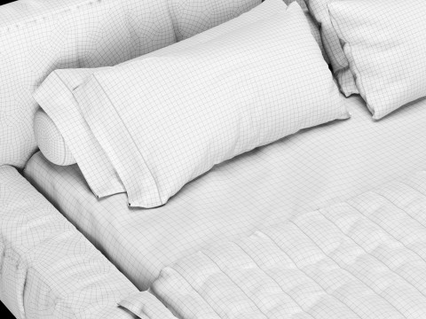 Bed with pillows and blanket 015 3D Model