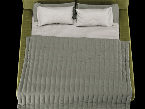Bed with pillows and blanket 015 3D Model