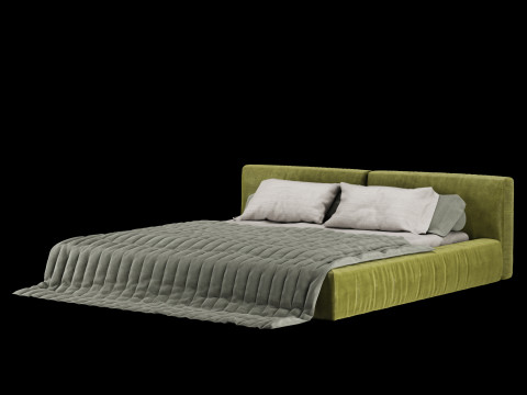 Bed with pillows and blanket 015 3D Model