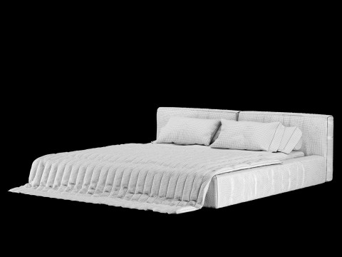 Bed with pillows and blanket 015 3D Model