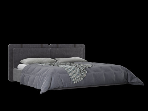 Łóżko z poduszkami i kocem 016 Model 3D