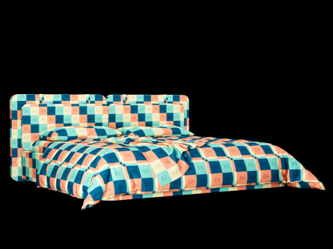 Bed with pillows and blanket 016 3D Model