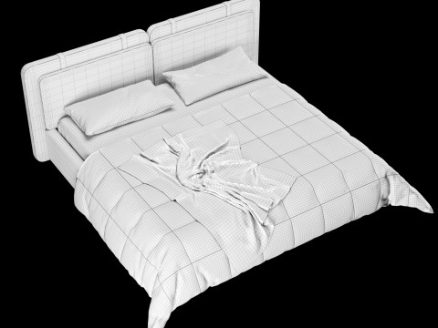 Bed with pillows and blanket 016 3D Model