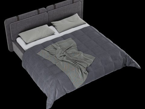 Bed with pillows and blanket 016 3D Model