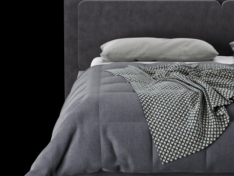 Bed with pillows and blanket 016 3D Model