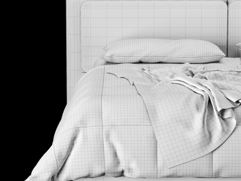 Bed with pillows and blanket 016 3D Model
