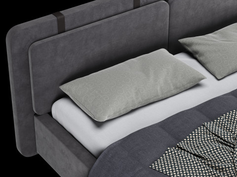 Bed with pillows and blanket 016 3D Model