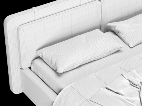Bed with pillows and blanket 016 3D Model