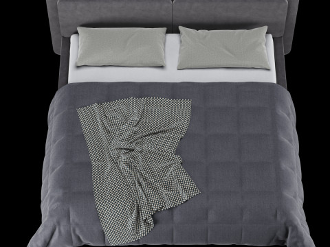 Bed with pillows and blanket 016 3D Model