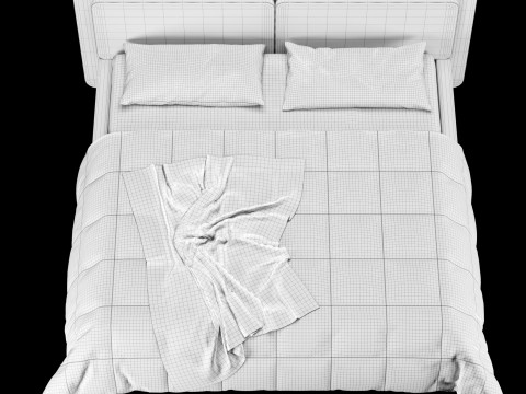 Bed with pillows and blanket 016 3D Model