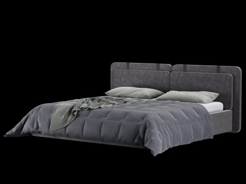 Bed with pillows and blanket 016 3D Model