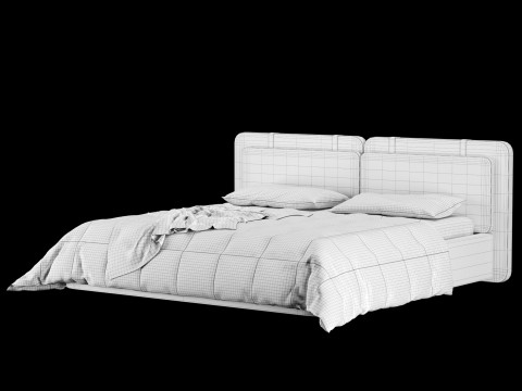 Bed with pillows and blanket 016 3D Model