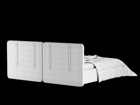 Bed with pillows and blanket 016 3D Model